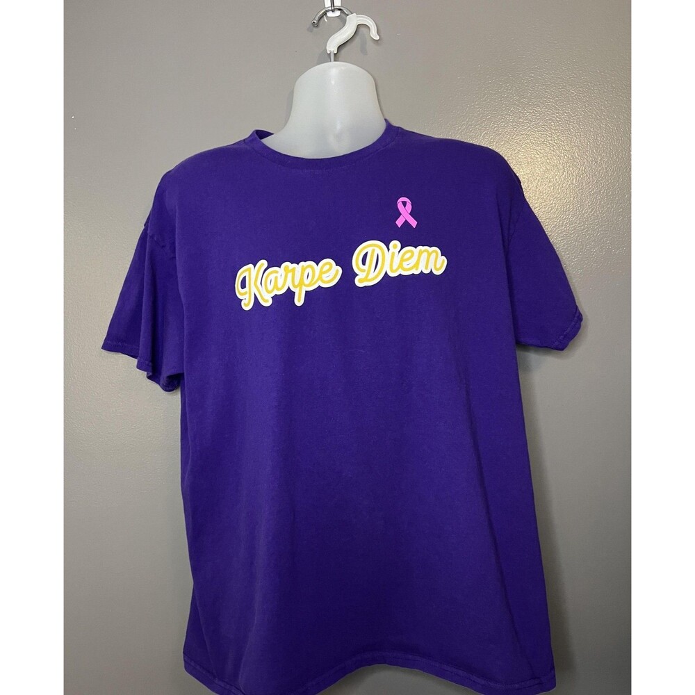 Karpe Diem Pink Ribbon Breast CancerGildan Shirt Mens XL Purple Graphic Tee